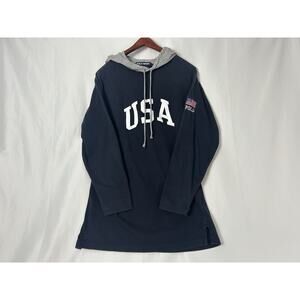 Vintage Polo Sport Ralph Lauren USA Blue Thin Hoodie Size Small Flag on Sleeve